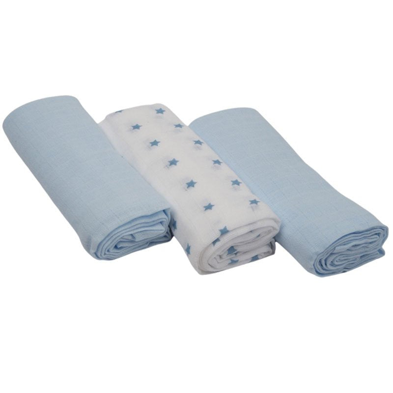 3 Pack Muslin Squares in Gift Bag - Blue