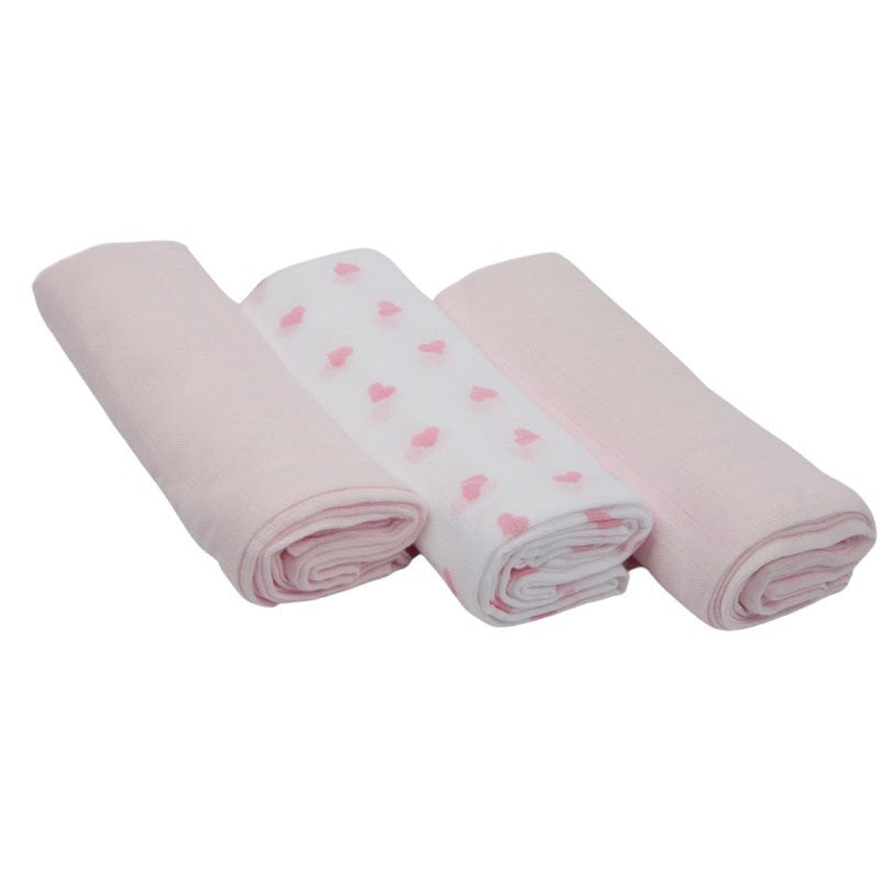 3 Pack Muslin Squares in Gift Bag - Pink
